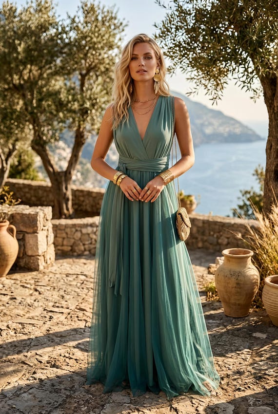 sage green layered dress Infinity available-showroom
