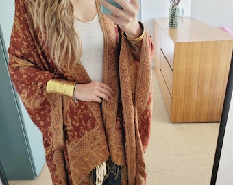 Cárdigan largo bohemio unisex, kimono con estampado paisley, cárdigan ligero, kimono de festival, kimono rojo, kimono verde azulado y fucsia, kimono color petróleo