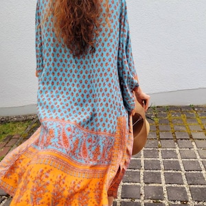 Kimono vintage de mujer, kimono abierto para mujer, cárdigan boho navideño, regalo para ella, cárdigan boho largo, kimono boho hippie imagen 1