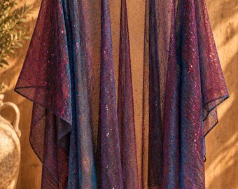 Boho Cardigan – Transparent Glitter Cape with Metallic Shimmer | Lightweight Beach Jacket | Festival Cover-Up | S–XXL