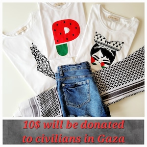 Free Palestine t-shirt/ Palestine cute T-shirt / weißes Keffiyeh t shirt/ watermelon palestine tshirt/ Palestine map tshirt