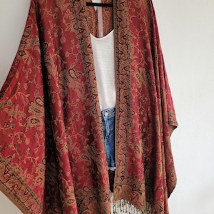 Plus size boho long cardigan, paisley print light cardigan, festival kimono, red kimono, men kimono
