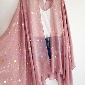 Unisex moon and stars cardigan, women black long kimono, men light cardigan,festival kimono, plus size bikini cover up, paisley print kimono Bild 2