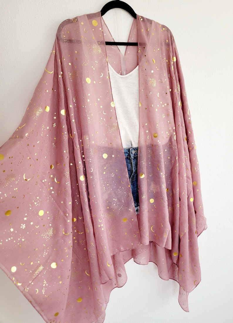 Unisex moon and stars cardigan, women black long kimono, men light cardigan,festival kimono, plus size bikini cover up, paisley print kimono Bild 2