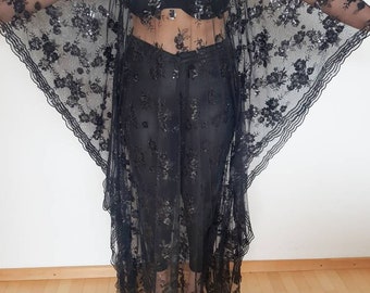 Black Boho Tunic femmes plus taille kaftan resort robe en mousseline de soie maillot de bain cover-up grossesse caftan ethnique, couvrir avec des paillettes