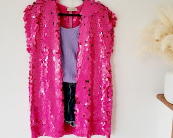 Gilet di paillettes rosa personalizzato / top senza maniche iridescente olografico argento / gilet di paillettes rosso unisex / gilet da parata viola / festival dell'orgoglio