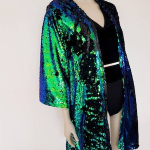 Mermaid sequin kimono, coachella reversable sequin jacket, sequins shrug, changing color sequins, holographic sequin cardigan, mardi gras