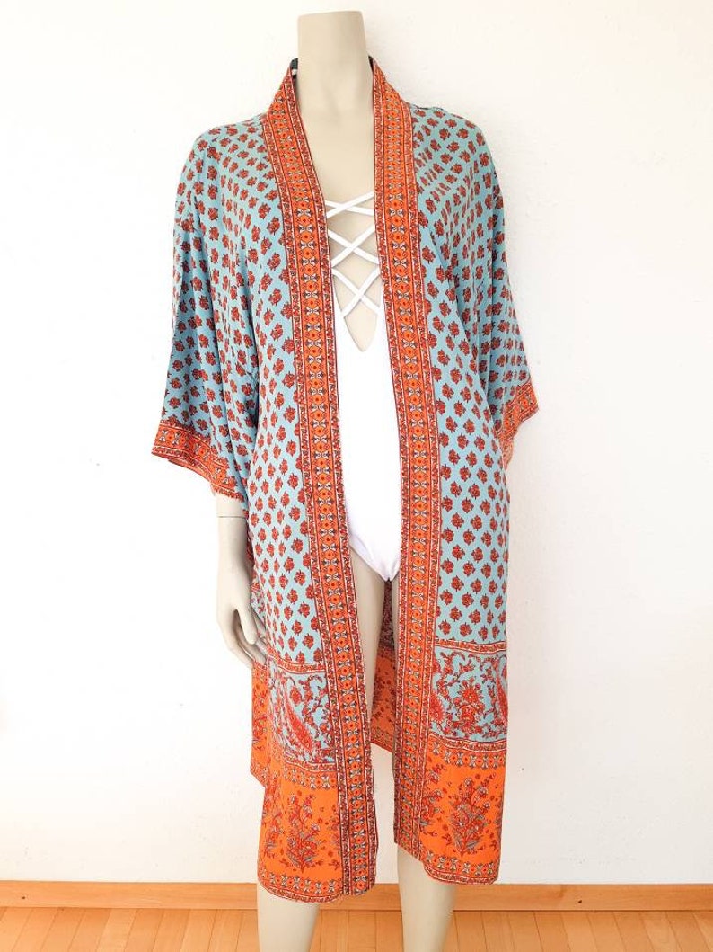 Kimono vintage de mujer, kimono abierto para mujer, cárdigan boho navideño, regalo para ella, cárdigan boho largo, kimono boho hippie imagen 5