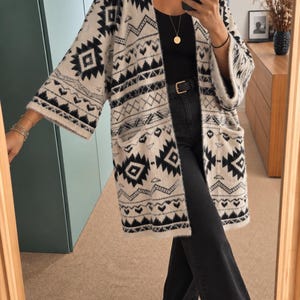 Autumn Cardigan, Oversized Boho Cardigan, Cozy Southwestern Cardigan, Soft Fall Jacket, cowichan Cardigan, One Size Plus