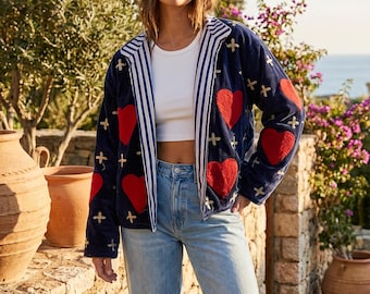 Boho Suzani velvet jacket – embroidered velvet jacket – one size s–l (EU) / US 4–13 / UK 8–14 – warm boho gift idea – colorful embroidery