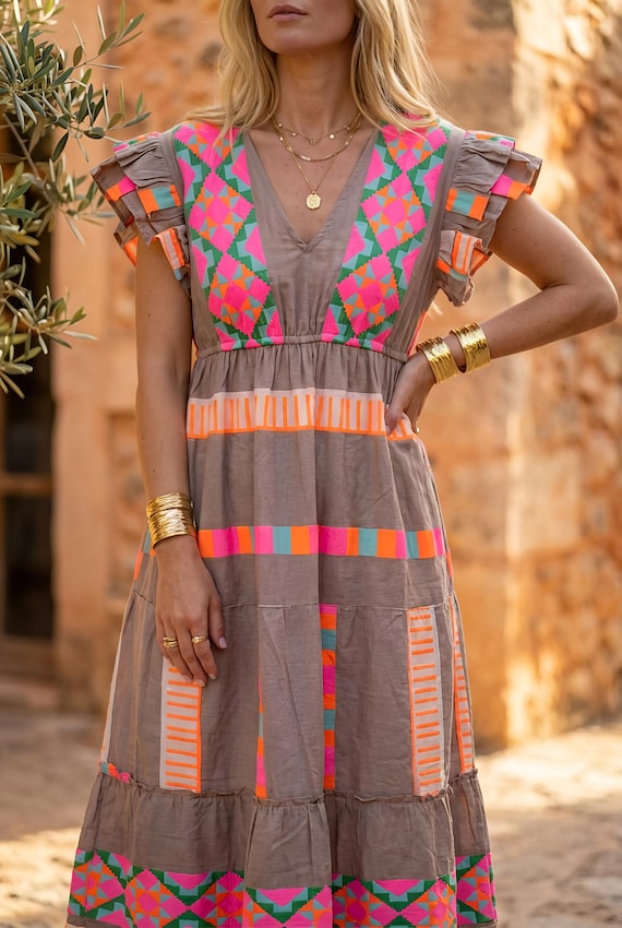 bright boho dress Bright Red Floral Off-Shoulder Chiffon Dress