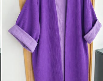 Women's muslin reversible kimono, long cotton coat, double gauze cardigan, boho kimono jacket, one size plus, custom made