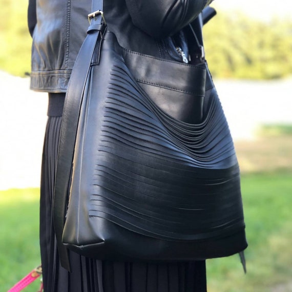 Black Leather Shoulder Bag Crossbody Bag Large Shoulder Bag 