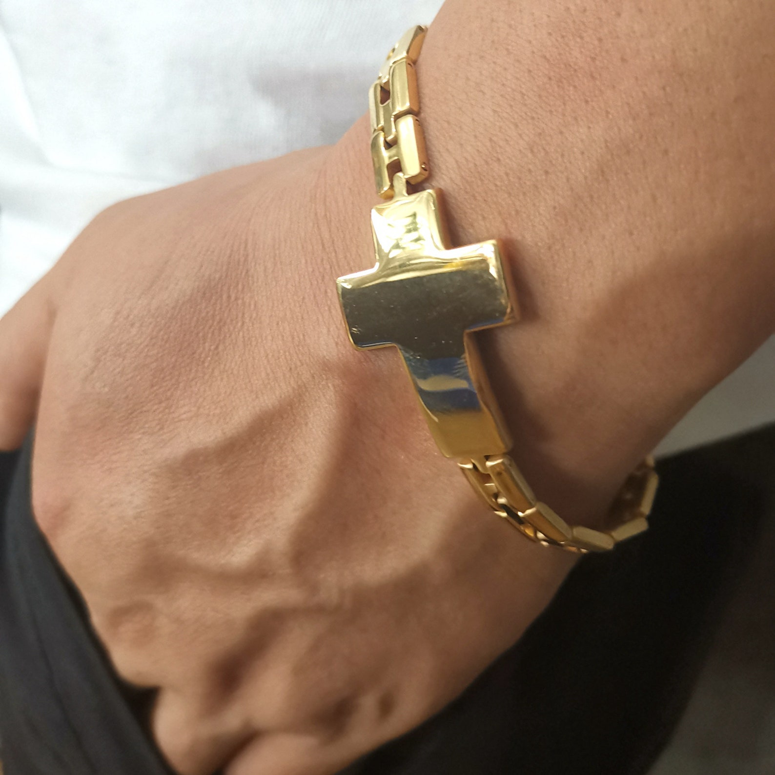 Goldplated rare cross bracelet stainless steel men's Etsy