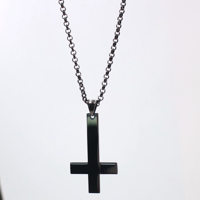 Black Inverted Cross & Round Necklace Goth Deathrock Steampunk Etsy