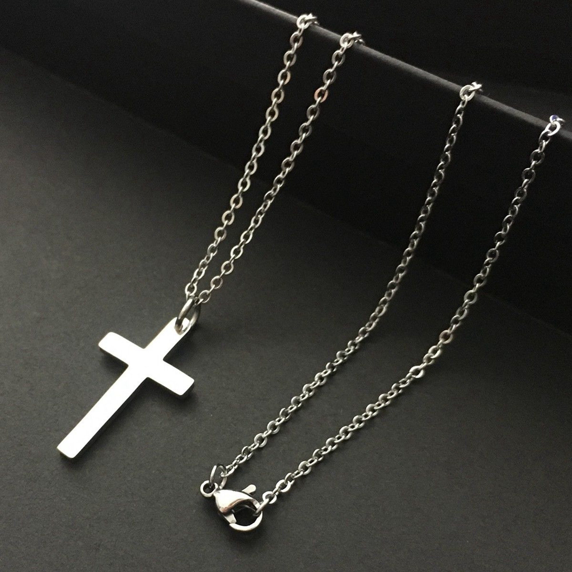 Mens Silver Cross Necklace Stainless Steel Cross Necklace Etsy