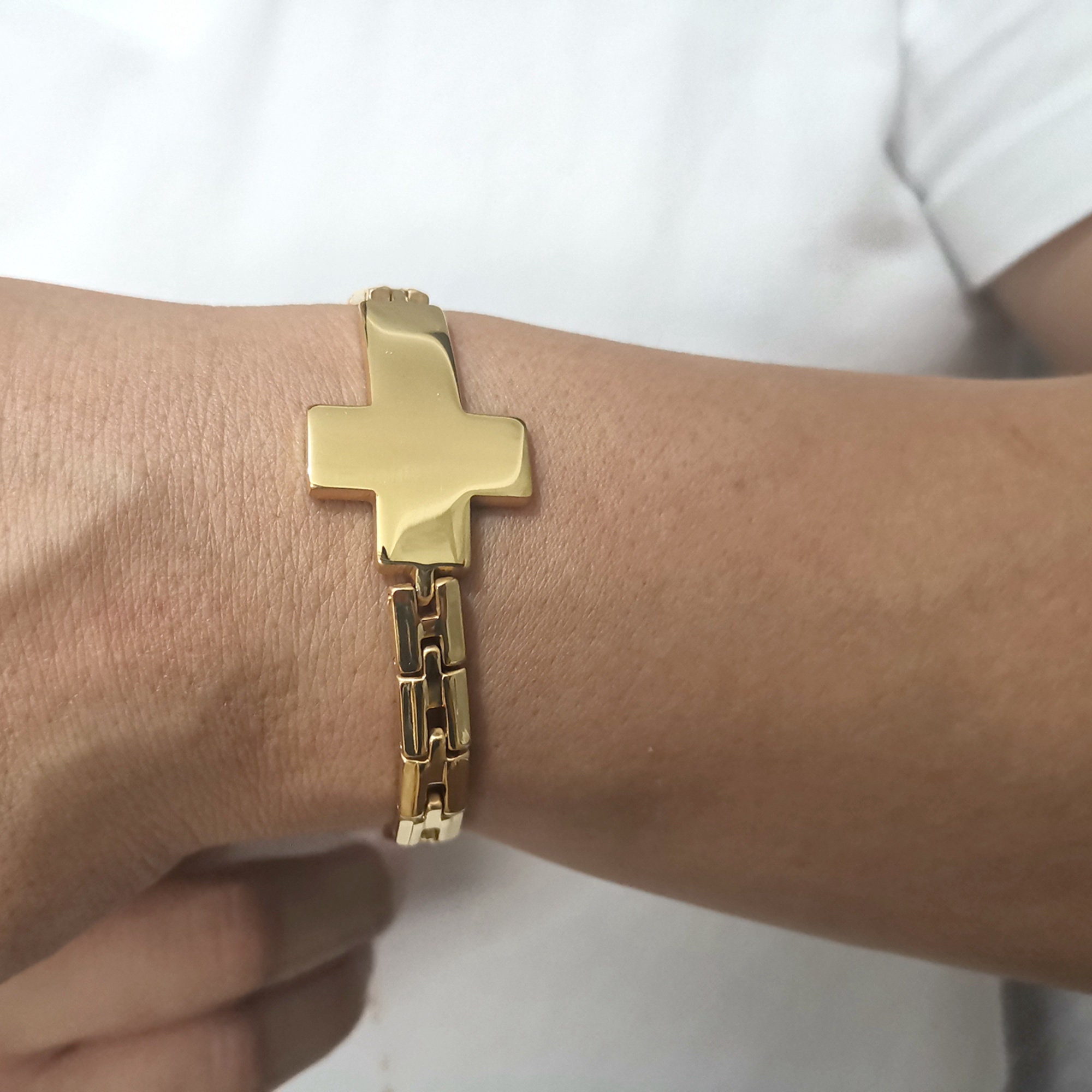Goldplated rare cross bracelet stainless steel men's Etsy