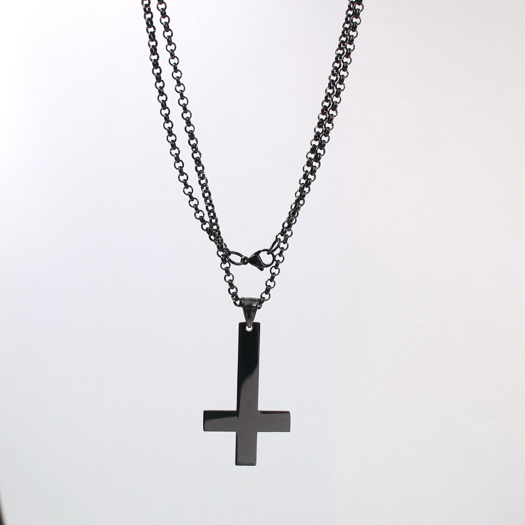 Black Inverted Cross & Round Necklace Goth Deathrock Steampunk - Etsy