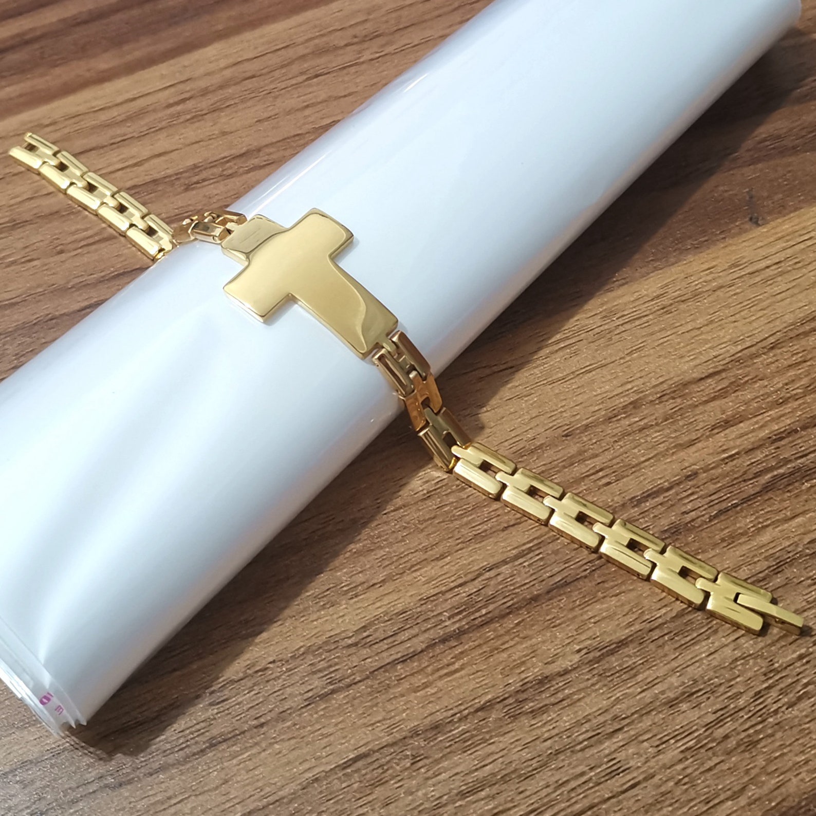 Goldplated Rare Cross Bracelet Stainless Steel Men's Etsy