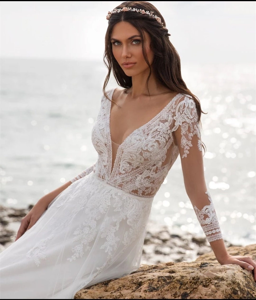 bohemian v neck wedding dress
