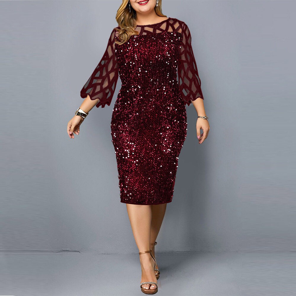 Plus Size Sequin Dress - Etsy