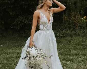 Lorderqueen V Neck Short Lace Ball Gown Wedding Dress Beaded Bridal Gowns 
