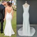 V Neck Sweep Brush Train Buttons Mermaid Wedding Dress 