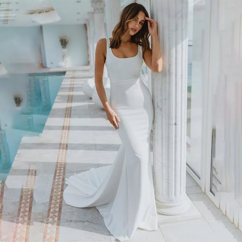 Minimalist Square Neck Wedding Dress Crepe Simple Sexy Wedding - Etsy