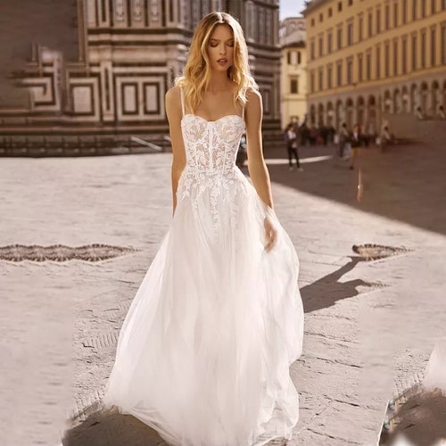 Spaghetti Straps Wedding Dress Minimalist Wedding Dress A-line - Etsy
