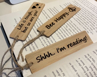 Laser Engraved Bamboo Bookmarks, Quirky Unique Eco Friendly Book Lover Gift