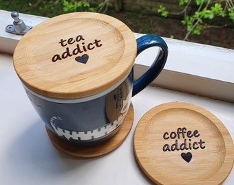 Addict au thé, accro au café, sous-bocks écologiques en bambou gravés au laser, cadeau unique pour amateur de thé