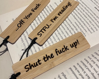 Rude Laser Engraved Bamboo Bookmark, STFU I’m reading, Off You Fuck, Shut The Fuck Up, Funny Novelty Book Lover Gift