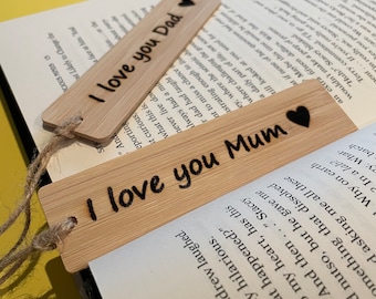 Laser Engraved Bamboo Bookmarks, I Love You Mum, I Love You Dad, I Love You Grandma, I Love You Grandad, Unique Book Lover Gift