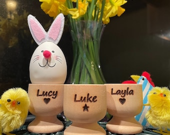 Personalised Laser Engraved Wooden Egg Cup, Unique Eco Friendly Easter Gift