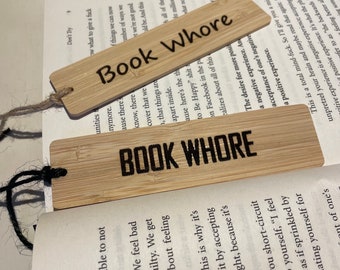Rude Laser Engraved Bamboo Novelty Bookmark, Book Whore, Funny Book Lover Gift