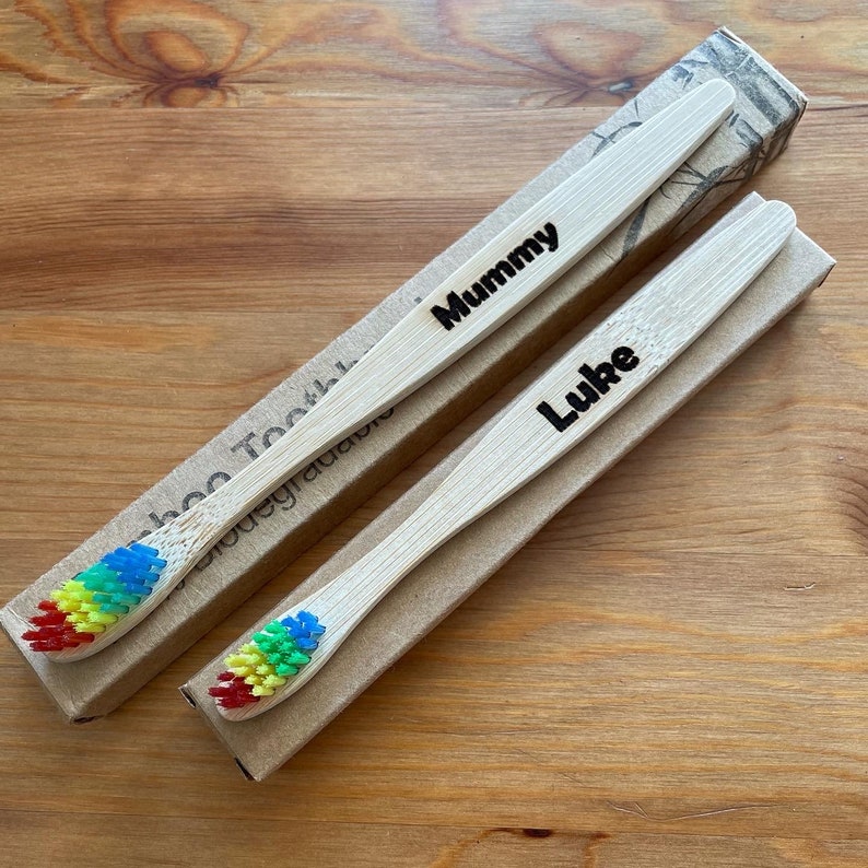 Personalised Eco Friendly Zero Waste Biodegradable Bamboo Toothbrushes, Unique Gift, Secret Santa, Stocking Fillers image 2