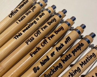 Rude Laser Engraved Bamboo Ballpoint Pens, Fuck Off I'm Busy, Piss Off I'm Busy, Funny Novelty Adult Sweary Stationery, Secret Santa Gift