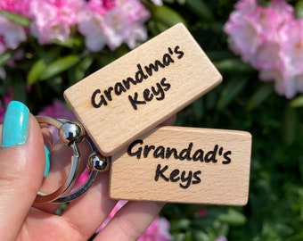 Laser Engraved Wooden Keyring, Grandad’s Keys, Grandma’s Keys, Dad’s Keys, Mum’s Keys, Unique Eco Friendly Gift