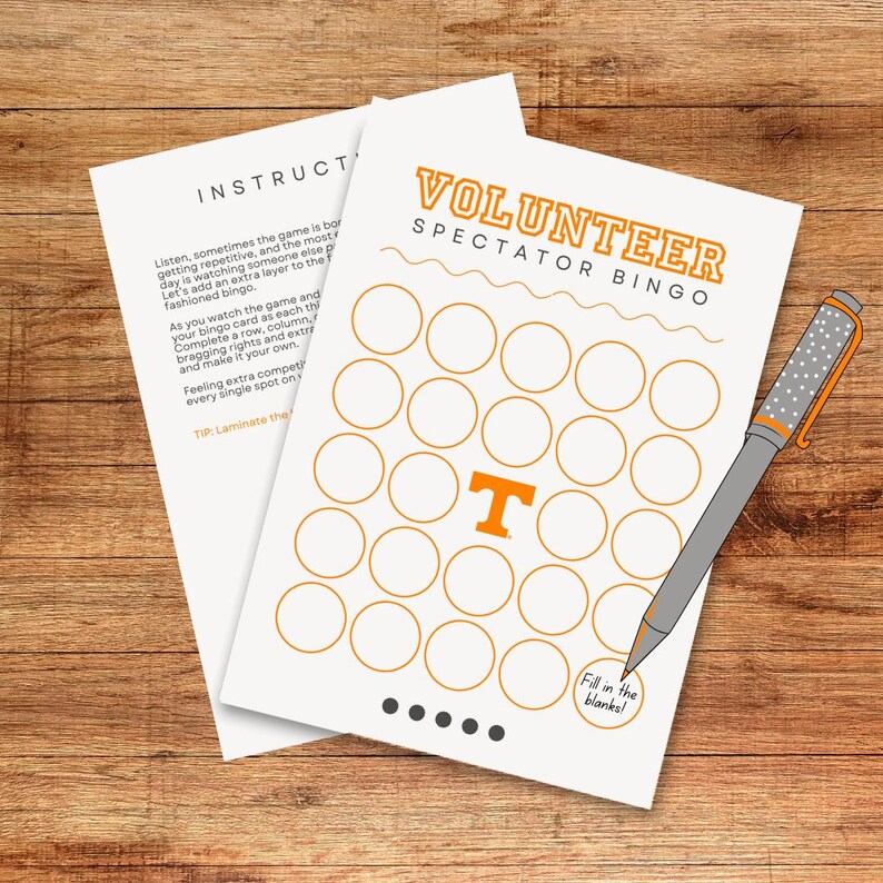 Spectator Printable Spectator BINGO: Volunteers Football (DIY) - Etsy