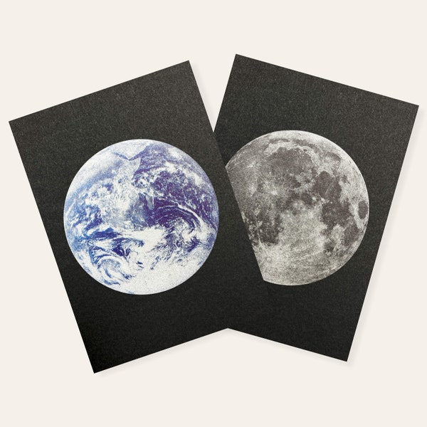 Erde & Mond | Earth and Moon | Riso Postcards by Herr und Frau Rio