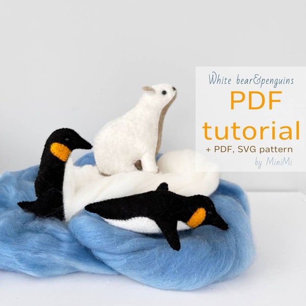 Felt polar bear and penguins PDF pattern download, sewing tutorial