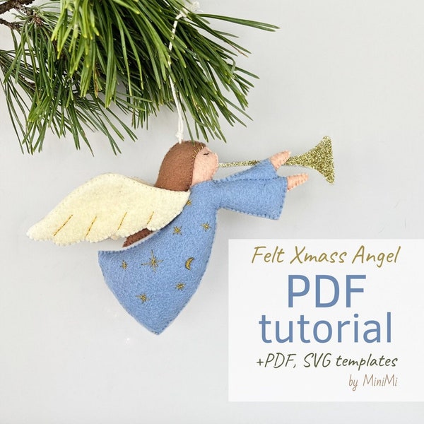 Xmas felt Angel tree toy PDF pattern download, sewing tutorial