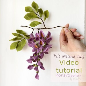 Video tutorial su ramoscello di fiore di glicine in feltro. Modello PDF SVG
