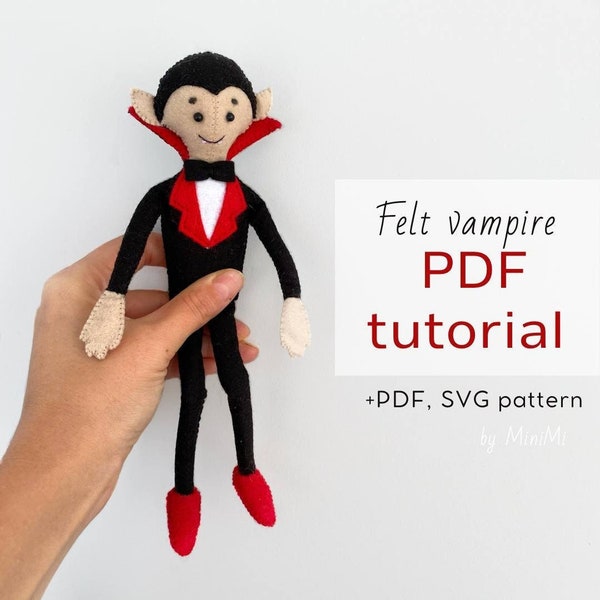 Téléchargement du patron PDF vampire en feutre d'Halloween, tutoriel de couture