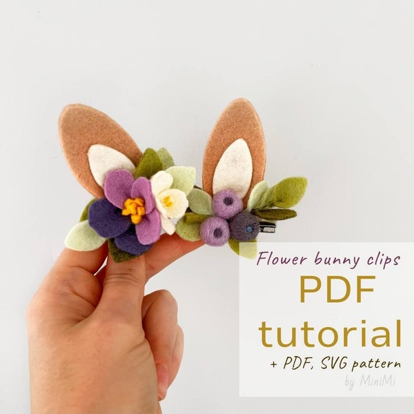 Spring bunny flower ears clip PDF SVG pattern download
