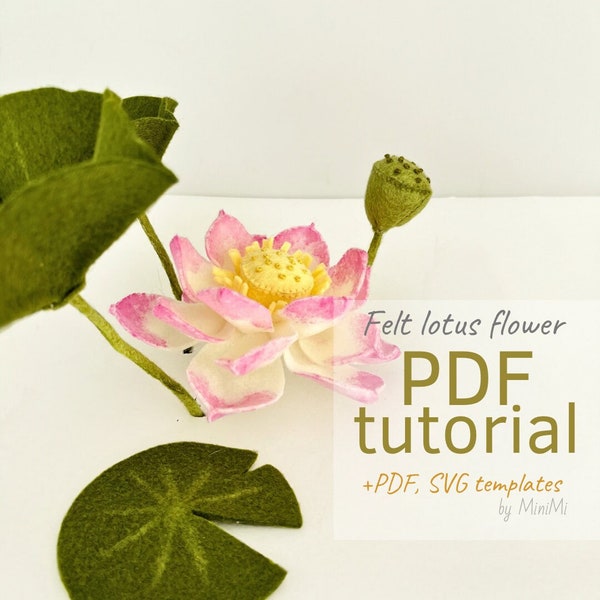 Felt lotus flower PDF pattern download, sewing tutorial