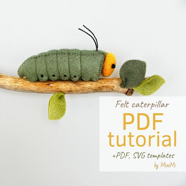 Felt moth green caterpillar PDF pattern download, sewing tutorial