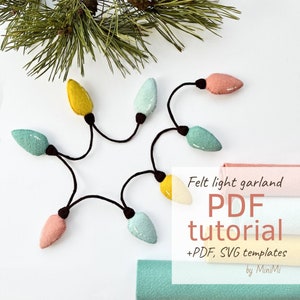 Felt light bulb garland PDF pattern download, sewing tutorial