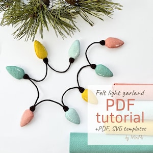 Felt light bulb garland PDF pattern download, sewing tutorial