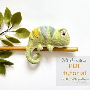 Summer felt 3d chameleon PDF pattern download, sewing tutorial